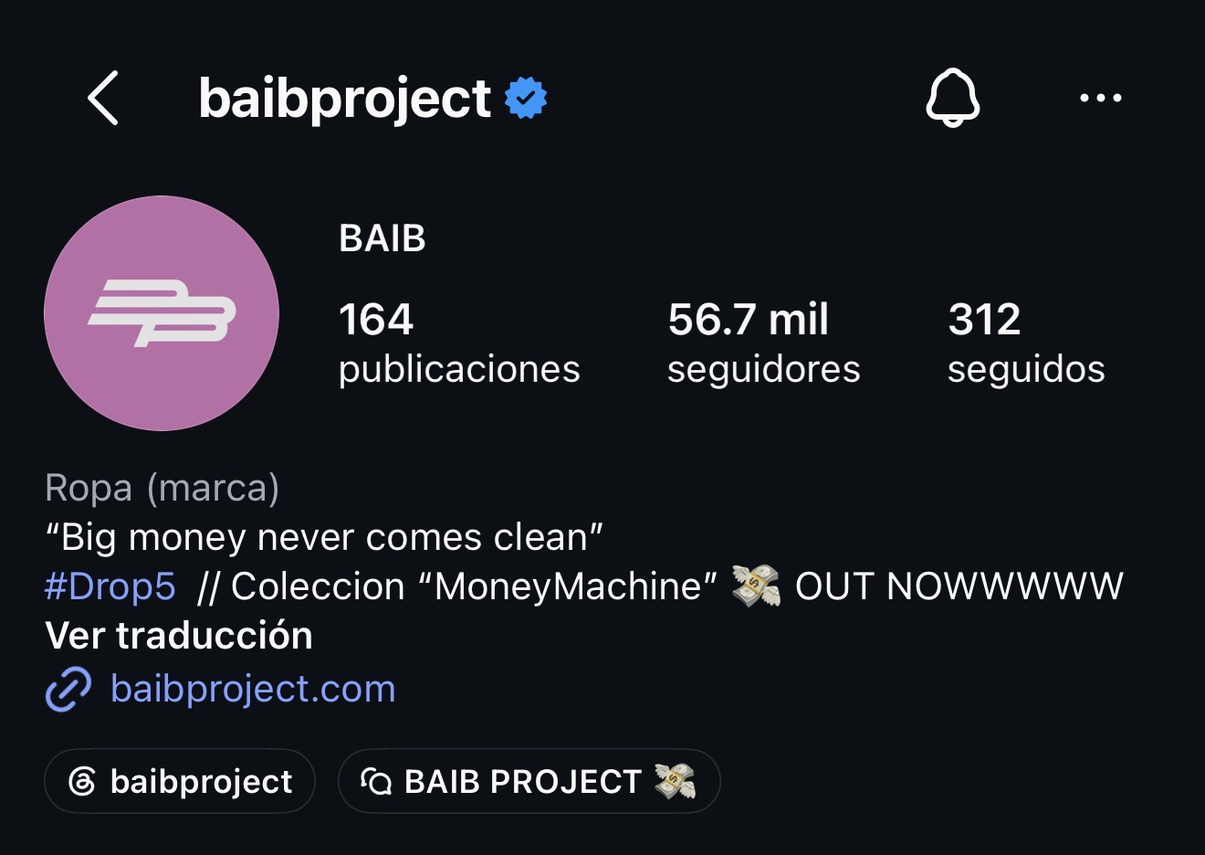 Captura del perfil de BAIB