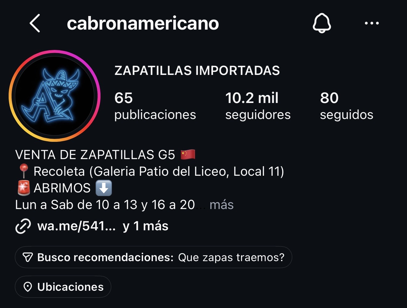 Captura del perfil de Cabrón Americano