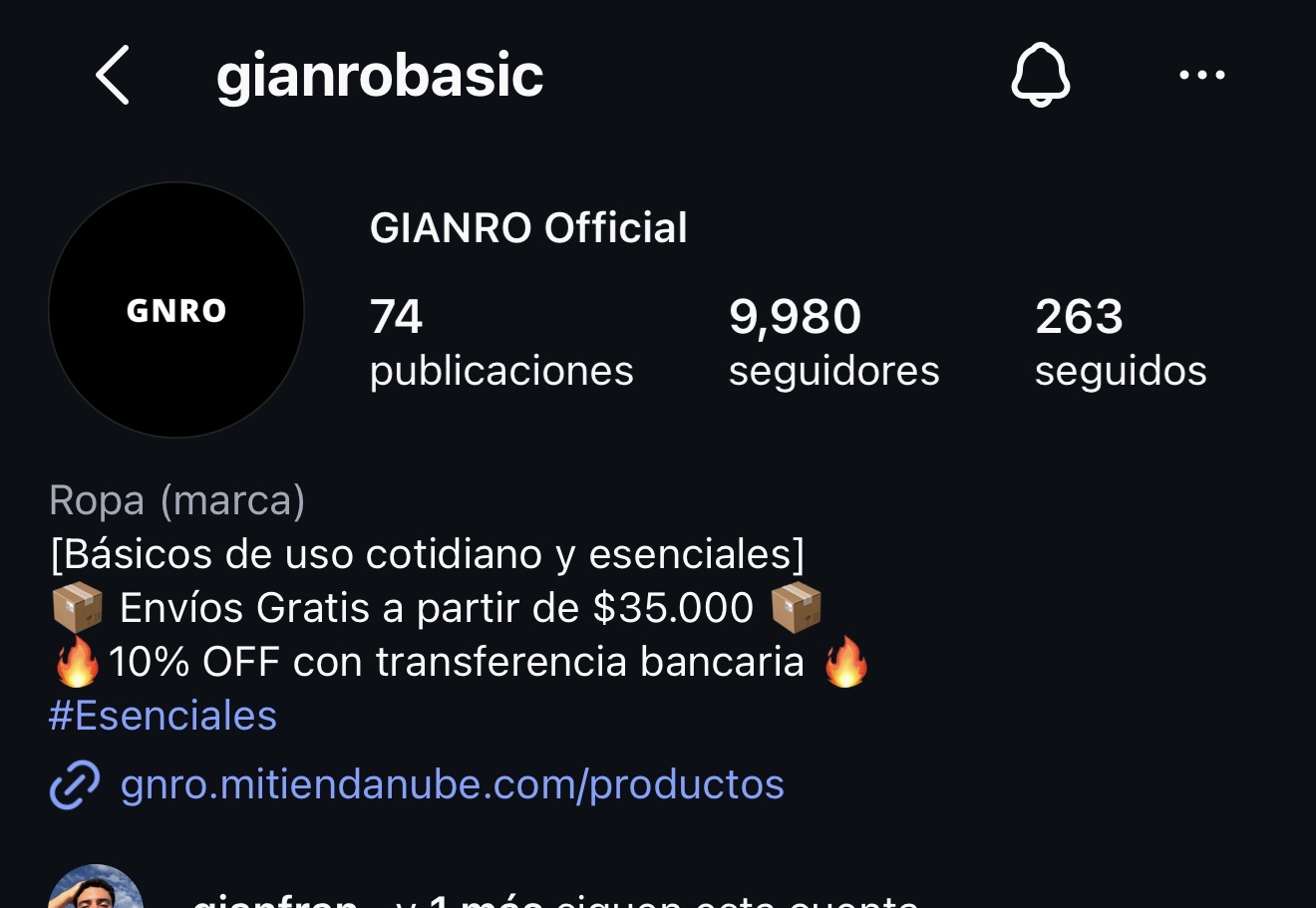 Captura del perfil de Gianro