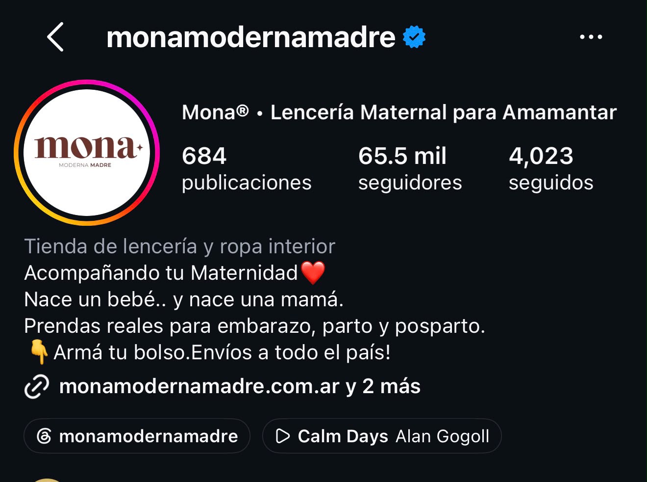 Captura del perfil de Mona Moderna Madre
