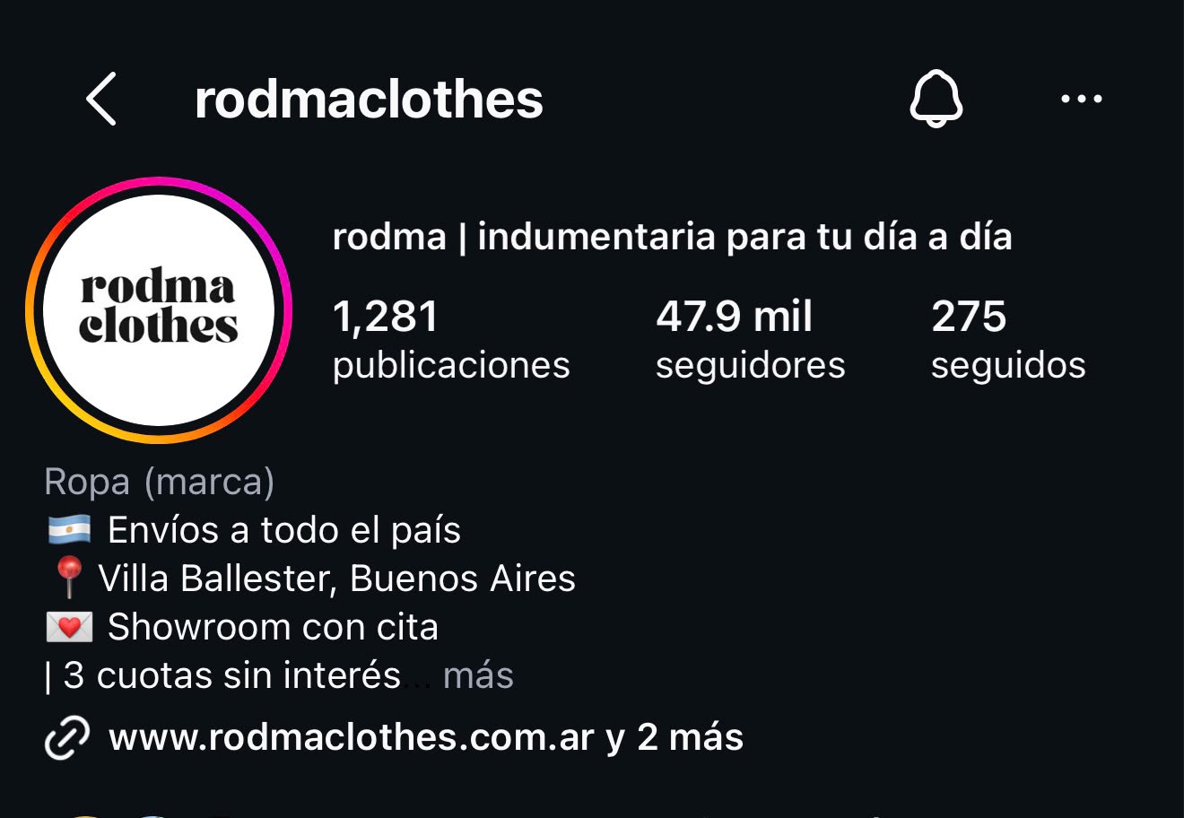 Captura del perfil de Rodma Clothes